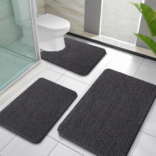 Miniatura 88 de OLANLY Juego de Alfombras de Baño de 3 Piezas, Tapetes de Baño de Chenilla Suave y Absorbente y Alfombra de Contorno en Forma de U para Inodoro
