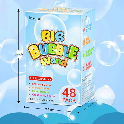 Miniatura 5 de Inscraft Paquete de 48 varitas de burbujas grandes de 14 pulgadas, 8 colores a granel para juguete de verano, uso de actividades al aire