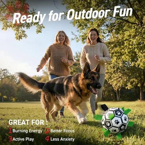 Miniatura 5 de QDAN Juguetes para perros, pelota de fútbol extragrande con correas, juguete de remolcador, juguete de agua, bolas duraderas para perros