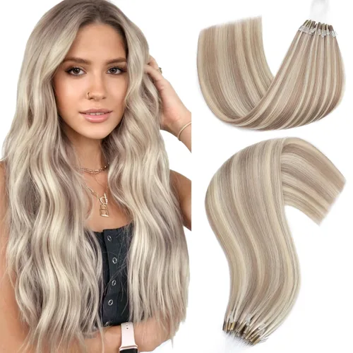 Miniatura 8 de Hairro Micro Loop - Extensiones de cabello humano microenlaces de microperlas de cabello Remy para mujer, reflejos degradados, fusión fría, micro