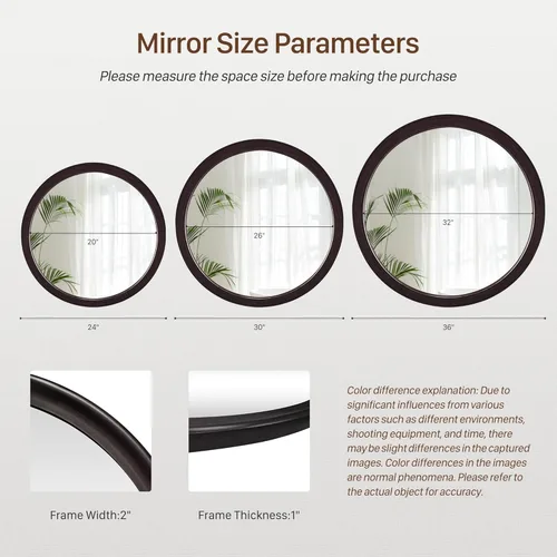 Miniatura 6 de Round Mirrors 24 Inch,Rustic Decorative Transitional Dark Walnut Wall Mirror with Wood Grain for Bathroom,Farmhouse Hanging Vanity Mirror for