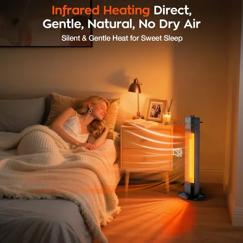 Miniatura 5 de Calentador eléctrico para patio al aire libre, calentador de torre infrarrojo de 27 pulgadas con calefacción instantánea de 1200 W, impermeable