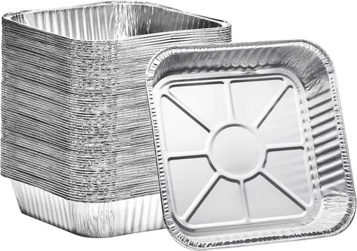 Miniatura 8 de 8x8 Sartenes desechables de aluminio con tapas - 10 unidades de sartenes de papel de aluminio para cocinar, hornear pasteles, asar y panes caseros