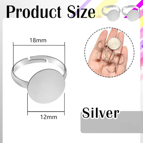 Miniatura 2 de TOAOB - 60 anillos en blanco chapados en plata, anillos planos ajustables con base en blanco