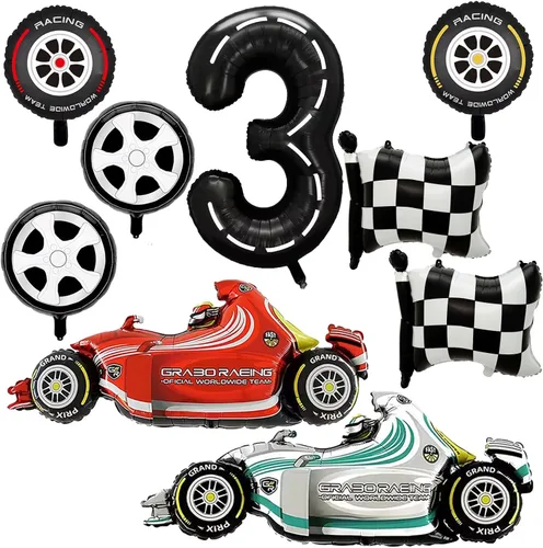 Miniatura 11 de Globos de Auto de Carreras, Decoraciones de Fiesta de Cumpleaños de Auto de Carreras de 43 Pulgadas, Globos de Papel de Aluminio
