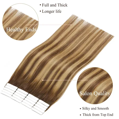 Miniatura 4 de Loxxy Extensiones adhesivas de cabello humano de 12 pulgadas, extensiones de cabello humano real color negro azabache, con cinta adhesiva de trama