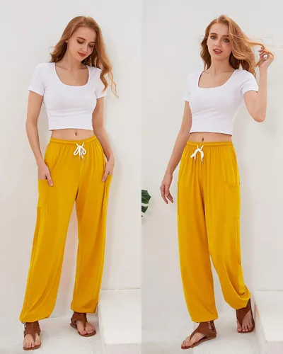 Miniatura 6 de QIANXIZHAN Pantalones de harén para mujer, pantalones hippie palazzo, pantalones bohemios, ropa de yoga con bolsillos
