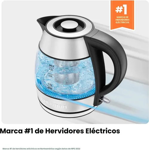 Miniatura 4 de CHEFMAN Hervidor Eléctrico – Tetera de Agua Caliente de 1.2L 1500W con Infusor, sin BPA, Apagado Automático, Protección contra Hervido en Seco, Tapa