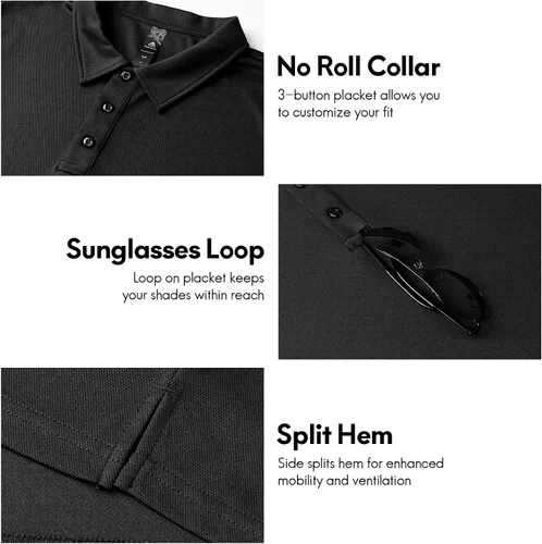 Miniatura 3 de Haimont Polo de golf para hombre, manga larga, ligera, de secado rápido, con cuello de poliéster, absorbe la humedad, ajuste regular
