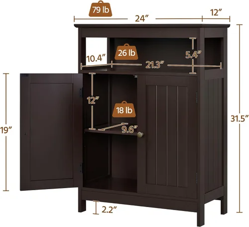 Miniatura 3 de Topeakmart Armario de madera con puertas duraderas y estantes ajustables, armario interior de madera independiente para baño/sala de estar/pasillo