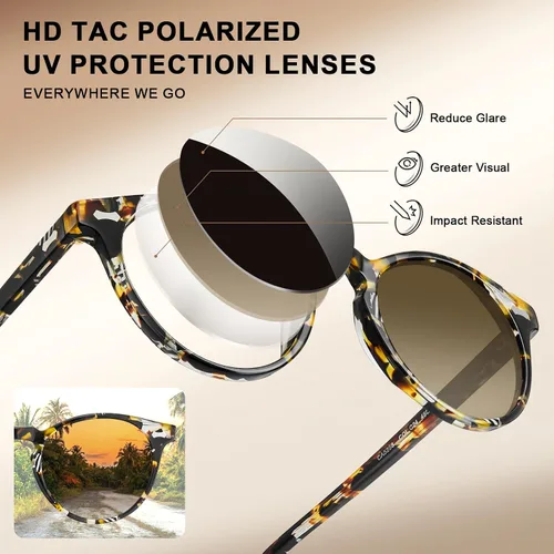 Miniatura 18 de CARFIA Gafas de sol polarizadas de acetato redondo para mujer, protección UV de cara pequeña con funda de cuero CA5288