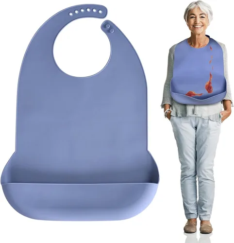 Miniatura 14 de Baberos para adultos Kinggrand Kitchen para hombres, mujeres, ancianos - Babero de silicona para adultos para comer - Baberos lavables con recogedor