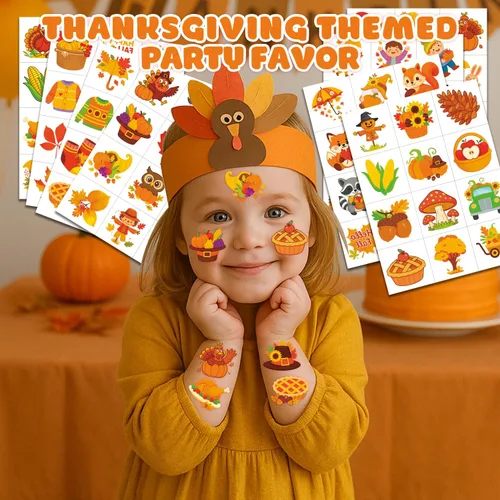 Miniatura 2 de 96 piezas de tatuajes temporales precortados de calabaza de hojas de otoño de Hello Fall para niños Bonitos recuerdos de fiesta de cumpleaños