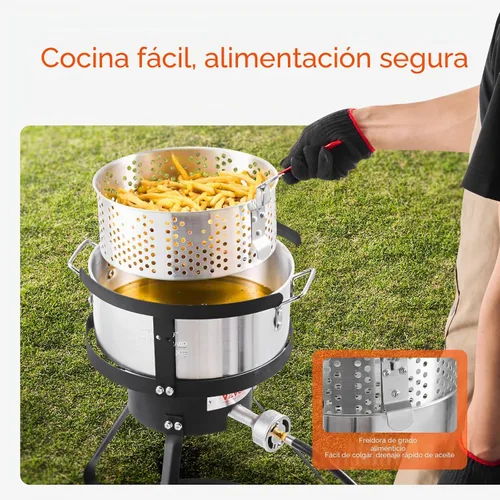 Miniatura 4 de VEVOR Freidora de Pescado y Alitas de 10 Qt, Kit de Freidora de Pescado de Propano de Aluminio, Freidora Profunda para Exteriores Olla para Mariscos