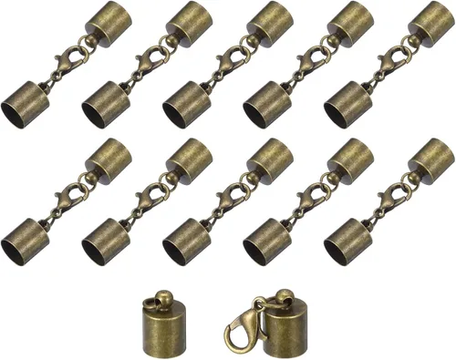 uxcell Juego de 10 tapas de cuero de 0.315 in con cierres de pinza de langosta, terminadores de barril para hacer pulseras de cuero, tono bronce