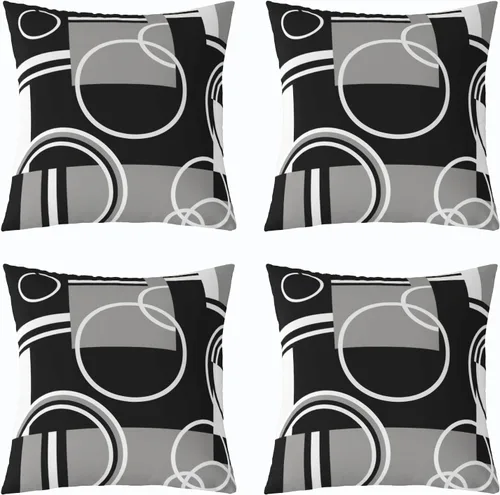 Miniatura 13 de Fundas de almohada geométricas modernas con rayas en rojo, marrón y negro, diseño retro de círculos y remolinos, juego de 4 fundas de almohada de 16