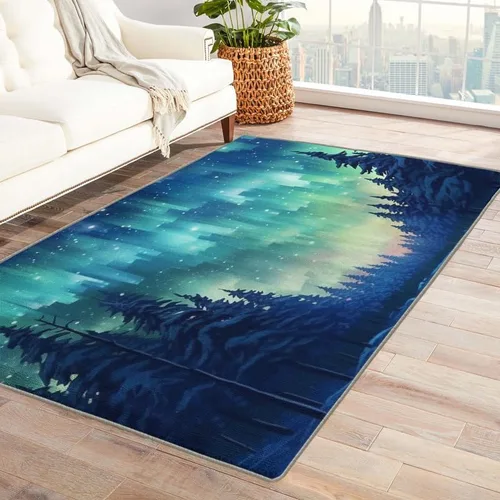 Alfombras lavables para sala de estar, dormitorio, auroras boreales y decoración del hogar, alfombra de área Aurora Borealis de 3 x 4, auroras