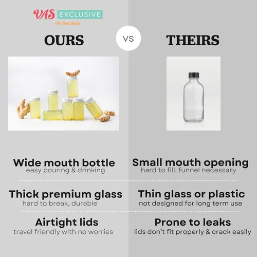 Miniatura 3 de Botellas de jugo con tapas, boca ancha para jugos, almacenamiento de bebidas, líquidos, 2 onzas, botellas de vidrio pequeñas transparentes con tapas