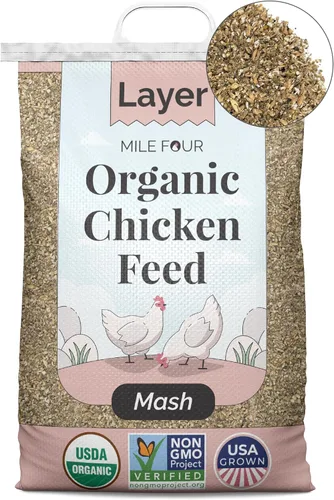 Miniatura 10 de Mile Four Alimento orgánico para pollo: capa de grano entero, sin OMG, cultivado en EE. UU., 16% de proteínas, sin maíz, sin soja, alimento