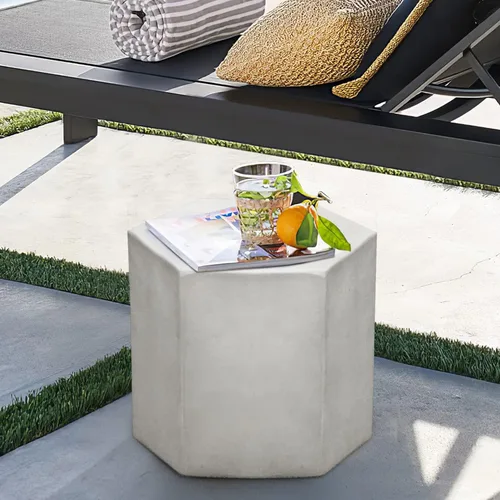 COSIEST Mesa de Acento de Concreto, Mesa Lateral Hexagonal para Patio 14.5''Ancho x 12''Alto, Diseño Modular Mesa Terminal Interior Exterior, Gris