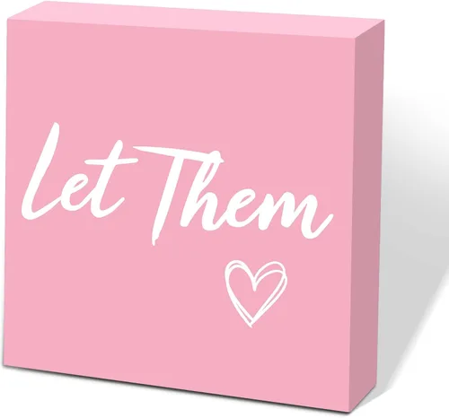 Letrero de caja de madera Let Them de 5 x 5 pulgadas, letrero de escritorio estilo granja Boss Lady decoración de cubículo de oficina, accesorios de