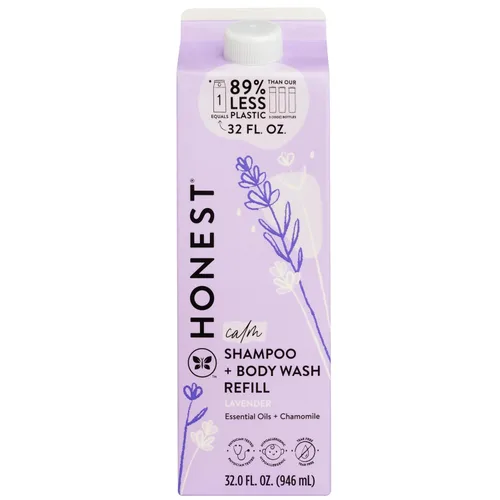 The Honest Company Champú limpiador 2 en 1 para lavado corporal, cartón de repuesto suave para bebé, derivado de forma natural, sin desgarros,
