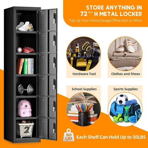 Miniatura 5 de INTERGREAT Armarios metálicos de 6 puertas para empleados para oficina, escuela y gimnasio,Armario de acero para empleados,Negro