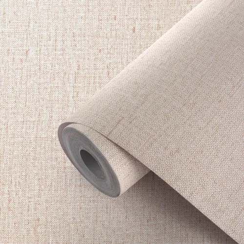 Papel Tapiz de Tela de Hierba Beige Despegar y Pegar con Textura Autoadhesivo Papel de Contacto de Lino Adherible Rollo de Vinilo Impermeable para