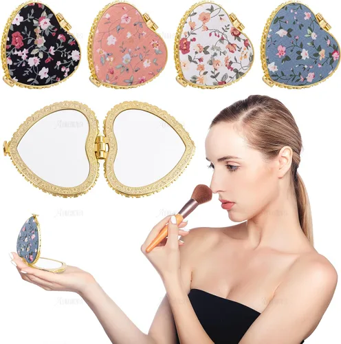 Miniatura 3 de AUEAR, Paquete de 4 pequeñas flores portátiles espejo de maquillaje retro floral doble cara monedero para viaje cosmético corazón
