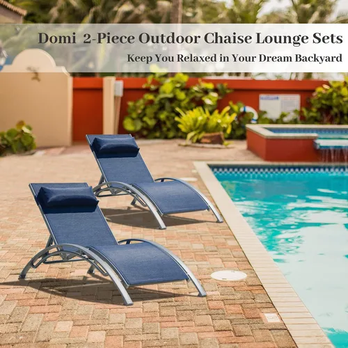 Miniatura 7 de domi outdoor living Domi - Juego de 2 sillas de salón de aluminio para exteriores con 5 posiciones ajustables, tumbona al aire libre para piscina