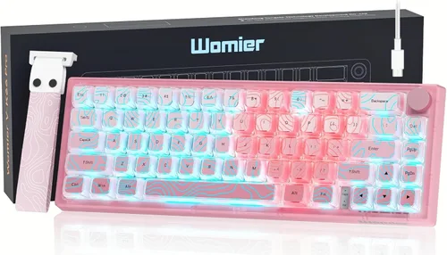 Miniatura 8 de Womier 60% Teclado QMK/VIA, Teclado mecánico rosa para juegos cremoso, montaje de juntas intercambiable en caliente, teclado RGB con cable