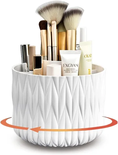 Miniatura 8 de Soporte giratorio para brochas de maquillaje, organizador giratorio de 5 ranuras de 360° para escritorio de tocador, bonito almacenamiento estético