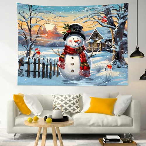 Miniatura 12 de LB Tapiz de Bosque de Nieve de Invierno, Pino Negro y Verde con Copo de Nieve Blanco Tapiz de Pared para Dormitorio, Arte de Pared de Paisaje