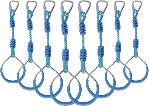 Miniatura 10 de Anillo de gimnasia con columpio para curso de obstáculos de guerrero Slackline, equipo de entrenamiento de trapecio y puño, 2 barras ninja moradas