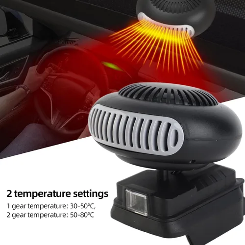 Miniatura 2 de lyrlody Ventilador de calentador portátil alimentado por batería 18V iones de litio 2 ajustes de temperatura 30-80 Calentador eléctrico compacto