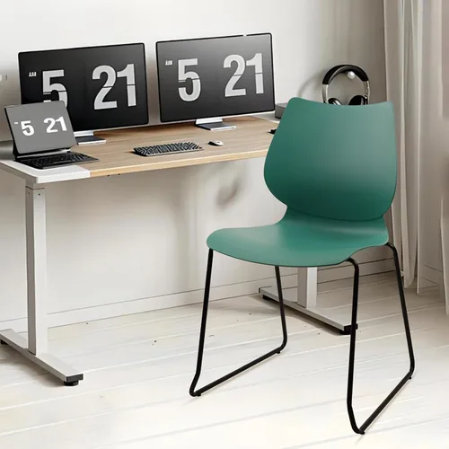 Miniatura 8 de KLASIKA Silla apilable para sala de espera, silla de oficina apilable con soporte lumbar ergonómico y patas de metal, sillas de escritorio