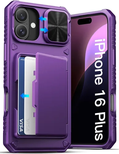 Miniatura 45 de ATATOO Funda para iPhone 17, tarjetero integrado (almacena 3-5 tarjetas) y funda para cámara deslizante y bloqueo RFID, protección de grado militar