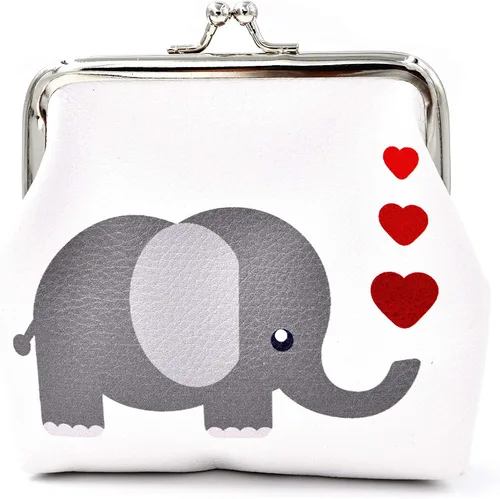 Nodykka Monedero de piel sintética con diseño de animales, bolsa de cambio, regalos para mujeres, niños y niñas, llavero, Elefante-corazón,