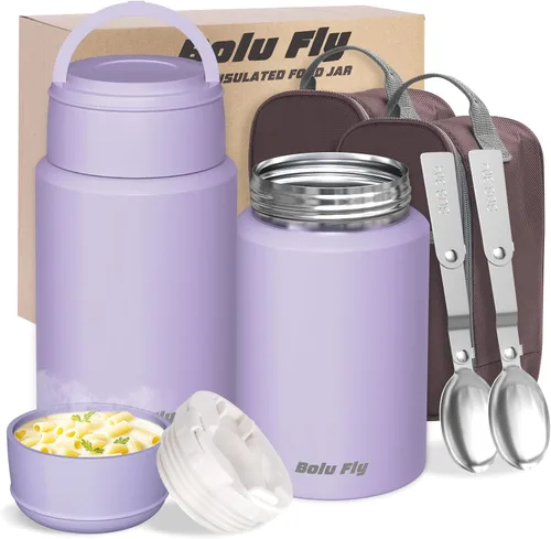 Paquete de 2 termos de sopa para comida caliente para adultos, tarro de comida aislado, recipientes térmicos al vacío de acero inoxidable con bolsa
