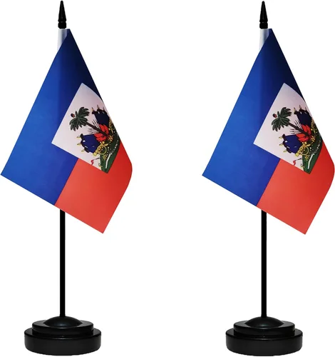 Miniatura 8 de Juego de banderas colombianas de lujo para escritorio de Colombia, pequeñas banderas de escritorio colombianas en miniatura con poste sólido, base