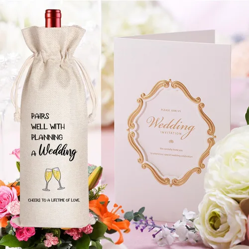 Miniatura 6 de LANBAIHE Regalos de boda Bolsa de vino, parejas de boda, regalo de novia y novio, bolsa de vino reutilizable de lino