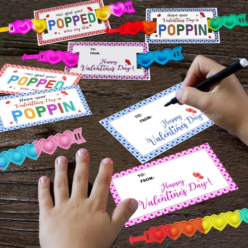 Miniatura 6 de JUNQIU Tarjetas del Día de San Valentín para Niños de Escuela, Paquete de 30 Tarjetas Pop It de San Valentín, Tarjetas de Intercambio de San