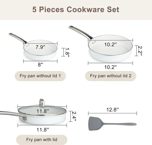 Miniatura 2 de FAB&DELUXE Juego de 5 utensilios de cocina antiadherentes, ollas y sartenes antiadherentes de aluminio con tapas de vidrio, compatibles con todas