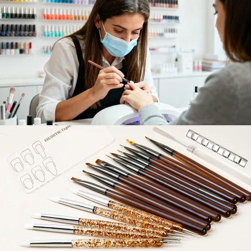 Miniatura 2 de Juego de 18 pinceles de arte de uñas para pintar, práctica de diseño, puntas francesas, pinceles de uñas acrílicas para extensiones de uñas