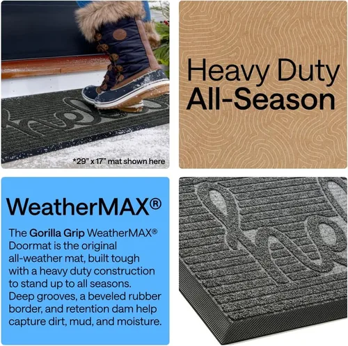 Miniatura 3 de Gorilla Grip WeatherMax - Tapete para todas las estaciones 100% impermeable, 23x35 pulgadas, goma natural duradera, resistente a manchas y Carbón