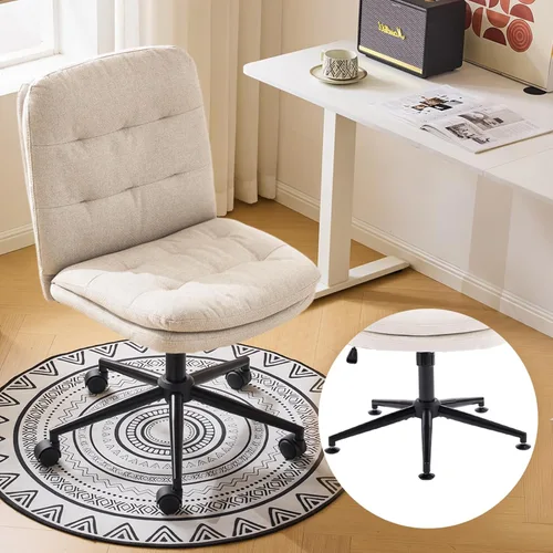 VINGLI Silla de escritorio de oficina sin brazos con ruedas y sin ruedas, silla giratoria de 360° con cojín grueso, altura ajustable para sala de