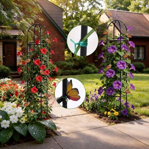 Miniatura 6 de Enrejado de jardín de obelisco 100% metálico de 6.6 pies de alto, soporte resistente para plantas trepadoras y soportes de flores, 1 enrejado