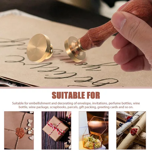 Miniatura 9 de Tofficu 3 cabezales de sello de cera de 0.98 pulgadas de latón redondo de repuesto para invitaciones de boda, sobres, envoltura de regalos
