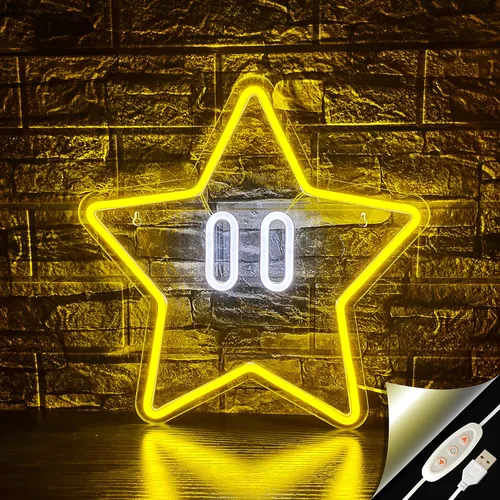 Letrero de Neón con Forma de Estrella, Luz LED de Neón para Juegos para Decoración de Pared de Dormitorio Infantil, Decoración de Sala de Juegos,