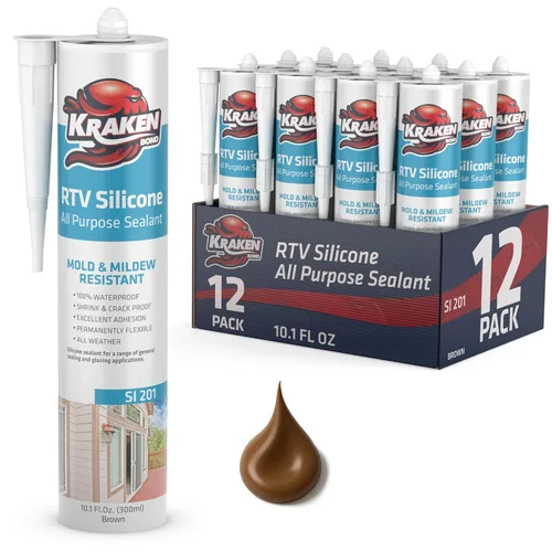 Miniatura 16 de Kraken Bond Sellador de silicona gris resistente al agua Cartucho de 100 a 10 onzas líquidas – RTV silicona calafateo para cocina y baño, todo uso